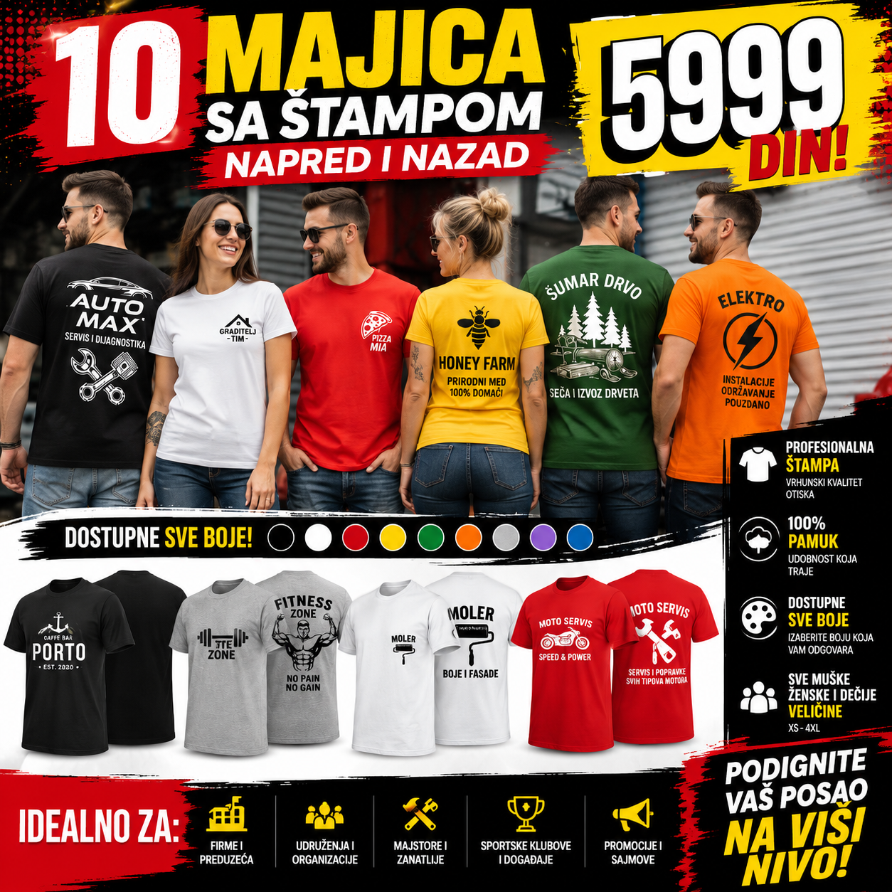 10 majica sa štampom napred i nazad